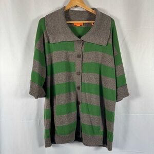 Christopher Fischer 100% Cashmere Striped Cardigan Sweater Rugby Preppy Soft XL
